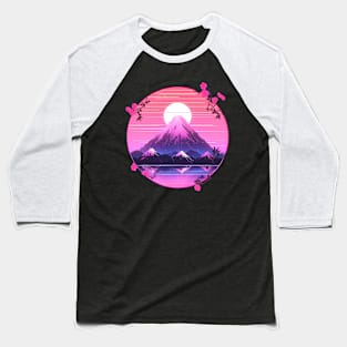 Mount Fuji Flowers - Vaporwave Aesthetic Baseball T-Shirt